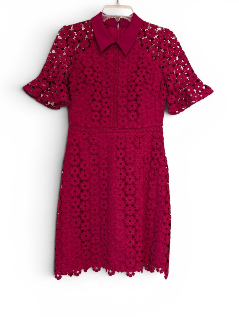 Shoshanna Rose Lace Shirt-Collar Mini Dress With Flared Half Sleeve Size 2